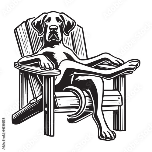 Great Dane Dog sitting in a chair Vector illustration in black and white
