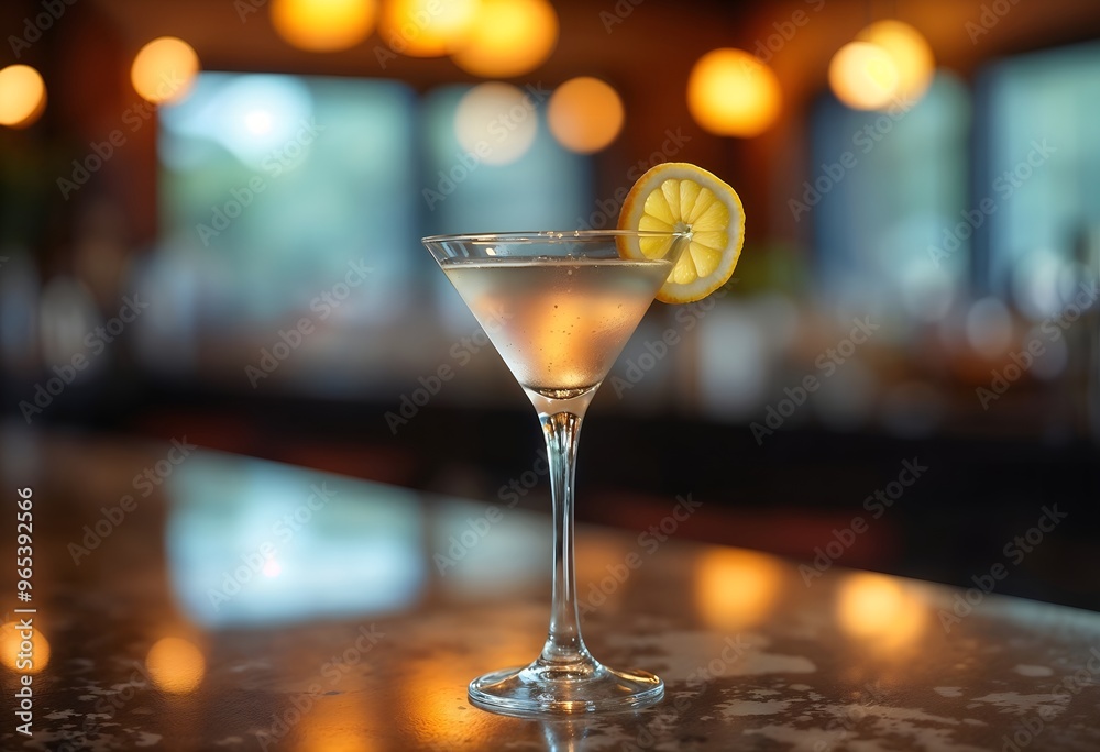Classic Martini with Lemon Wedge on Bar Top Capturing Elegance and Sophistication Classic Martini with Lemon Wedge on Bar Top Capturing Elegance and Sophistication
