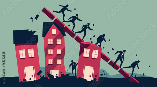 Domino Effect of Mortgage Crisis and Real Estate Debt Causing Panic among Businessman Investors