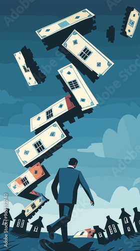 Domino Effect of Mortgage Crisis and Real Estate Debt Causing Panic among Businessman Investors