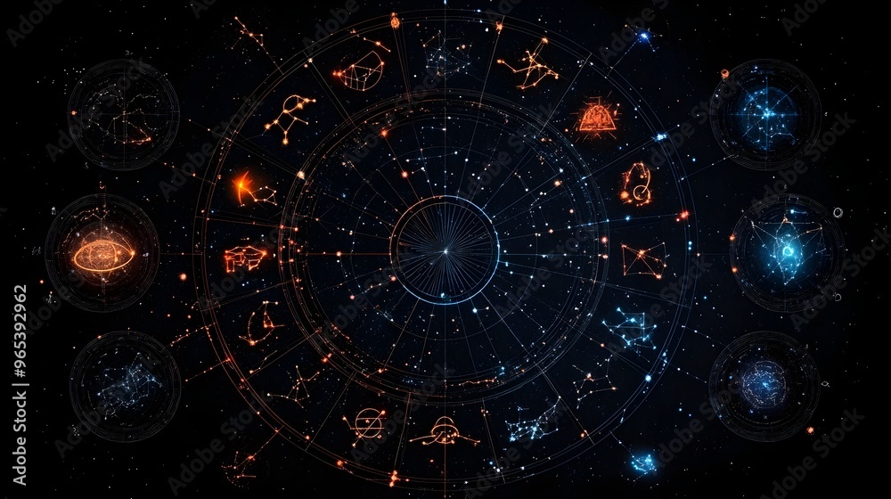 Obraz premium Vibrant Zodiac Compatibility Wheel with Cosmic Connections