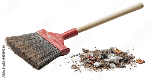 Dusty Broom and Dust Pile on Transparent Background photo