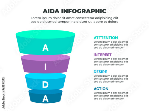 Colorful Funnel AIDA Infographic Representing Marketing Stages with Icons photo