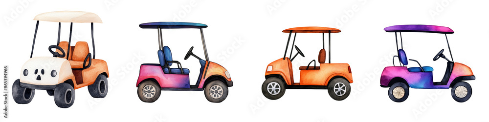 Colorful collection of golf carts in various styles, perfect for sports, leisure, and outdoor activities. Colorful collection of golf carts in various styles, perfect for sports, leisure, and outdoor activities.