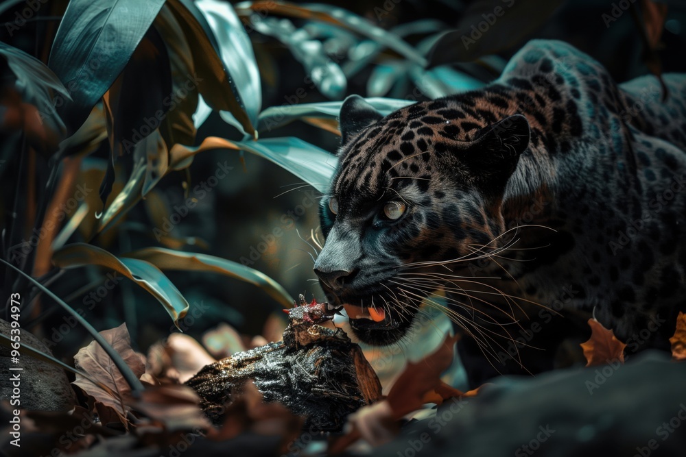 Obraz premium The panther eats prey