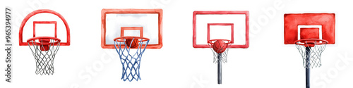 Collection of basketball hoops in various designs, showcasing their structures and colors ideal for sports-themed projects.