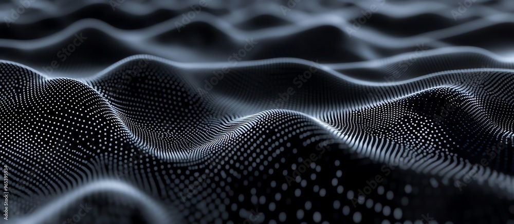 Naklejka premium Abstract digital wave pattern in monochrome tones, creating a sense of depth and movement in a futuristic landscape.