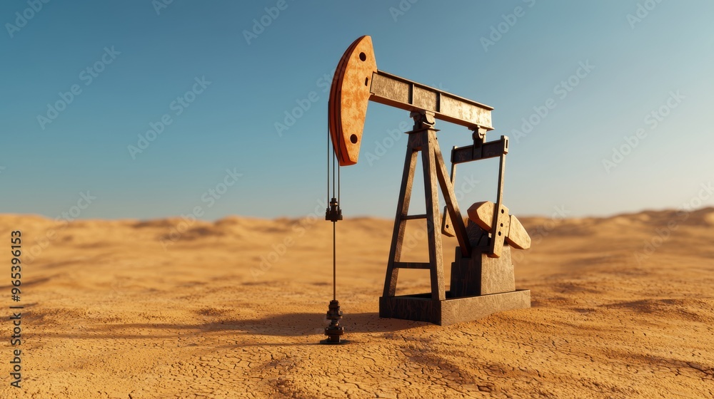 Oil Pump in Arid Landscape Symbolizing Energy Scarcity - with Copy Space, Selective Focus - Quality Oil Pump in Arid Landscape Symbolizing Energy Scarcity - with Copy Space, Selective Focus - Quality