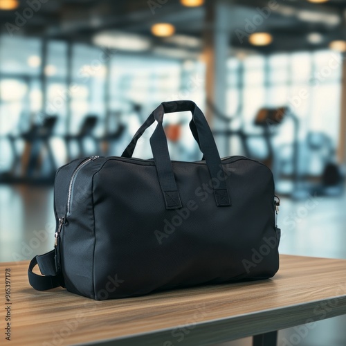 Sport Bag on a Gym Blurred Background for Fitness Product Mockup Generative AI