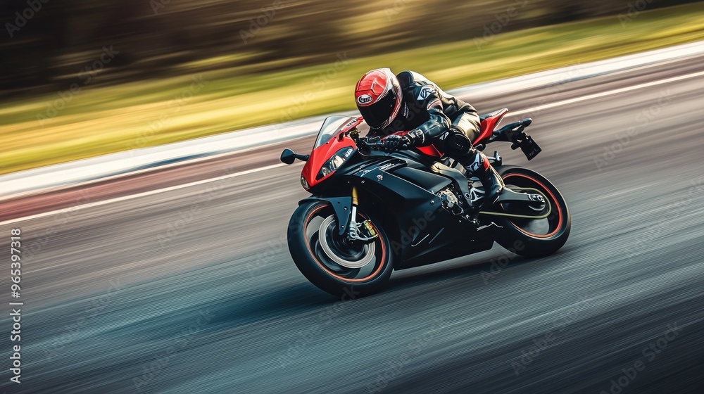 A high-speed sportbike racing down a track, with motion blur highlighting the speed and intensity. A high-speed sportbike racing down a track, with motion blur highlighting the speed and intensity.