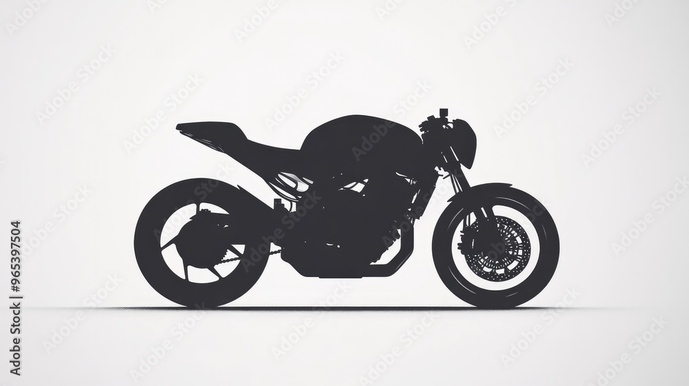 Obraz premium A minimalist motorcycle silhouette on a clean white background, highlighting the sleek design of the bike.