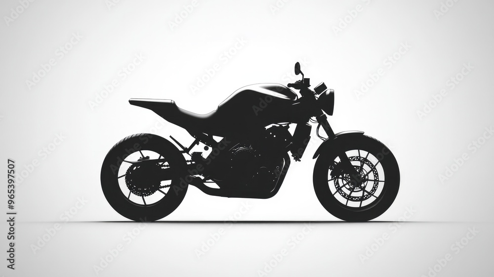 Obraz premium A minimalist motorcycle silhouette on a clean white background, highlighting the sleek design of the bike.