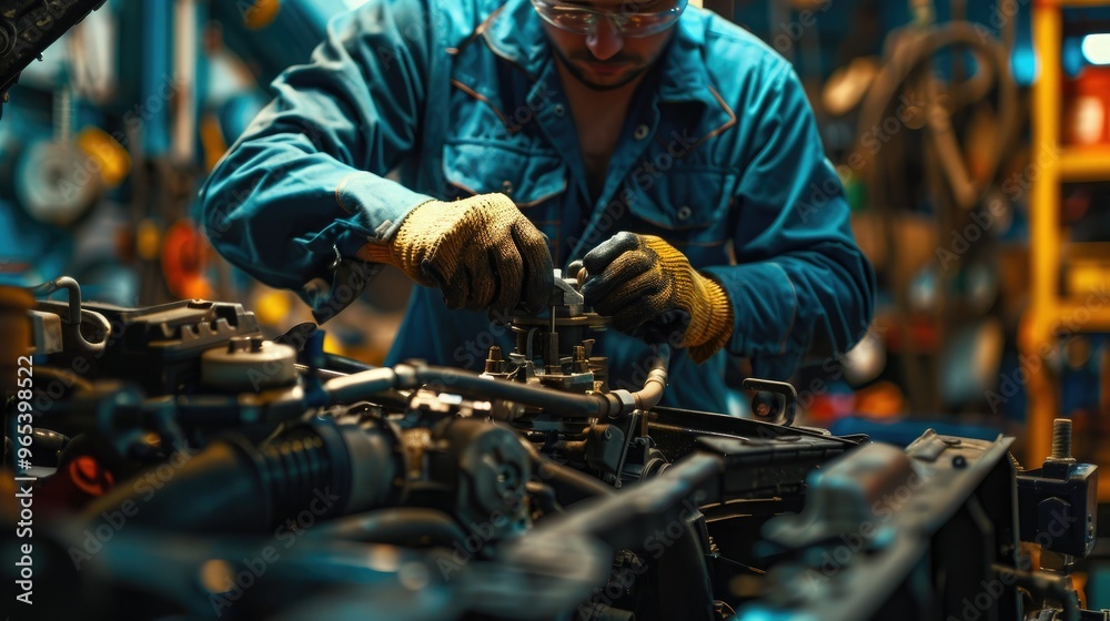 Auto mechanic working on car engine in mechanics garage. Repair service. authentic close-up shot Auto mechanic working on car engine in mechanics garage. Repair service. authentic close-up shot