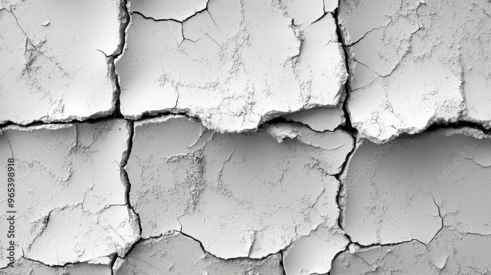 Obraz premium Black and White Cracked Wall Background with Detailed Texture and Visible Cracks, Captured in a Minimalist and Textured Style