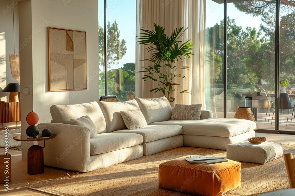 Obraz premium A sleek modular corner sofa with clean lines, surrounded by modern decor! Scandinavian loft minimalist furniture