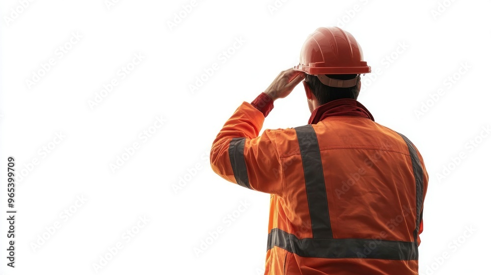 Construction Worker in Orange Safety Suit Facing Away Construction Worker in Orange Safety Suit Facing Away