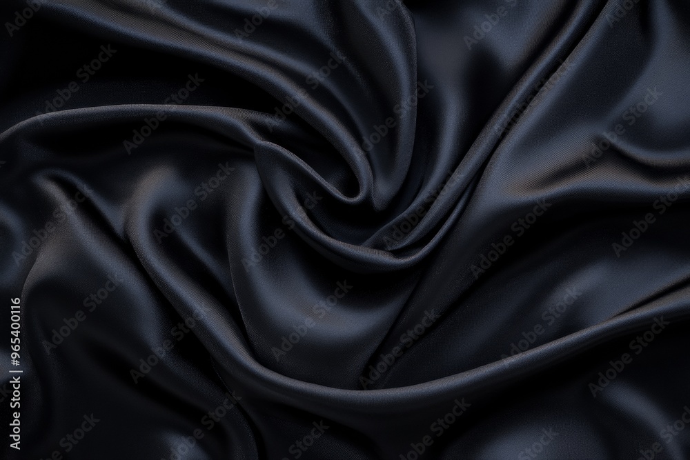 The black satin background has soft folds. The black satin background has soft folds.