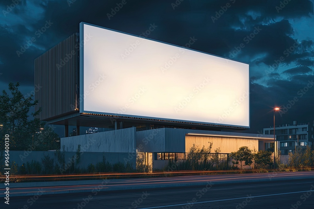 Blank white billboard on city street at night. Mock up Blank white billboard on city street at night. Mock up