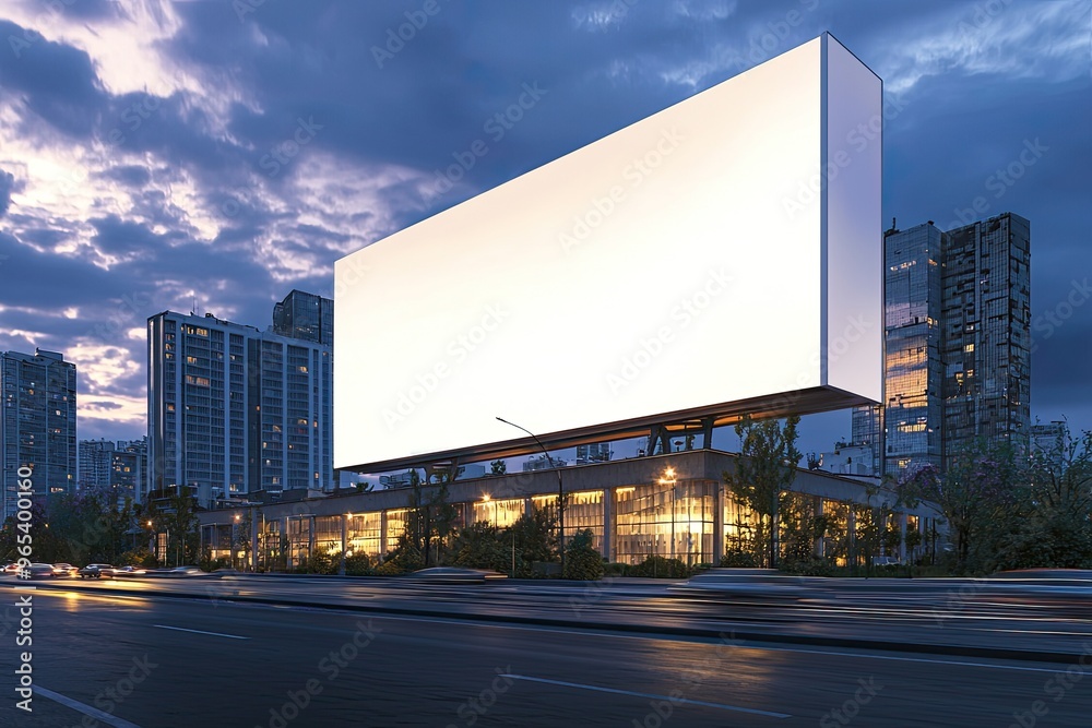 Blank white billboard on city street at night. Mock up Blank white billboard on city street at night. Mock up