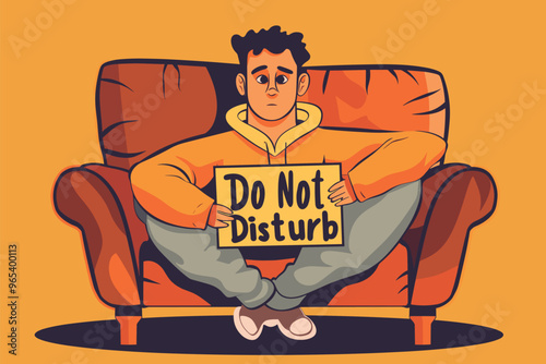 Man Holding "Do Not Disturb" Sign, Disabling Smartphone Notifications for Digital Detox and Social Media Break