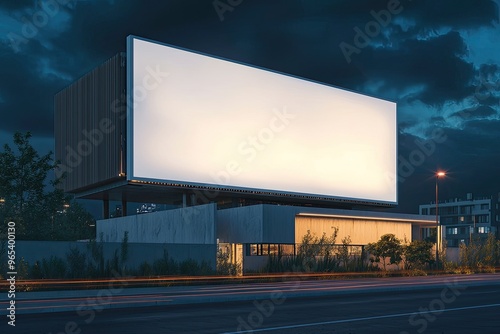 Blank white billboard on city street at night. Mock up