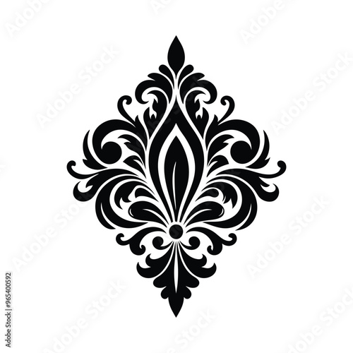 Timeless elegance. Silhouette of damask ornamental design on a pristine white background.