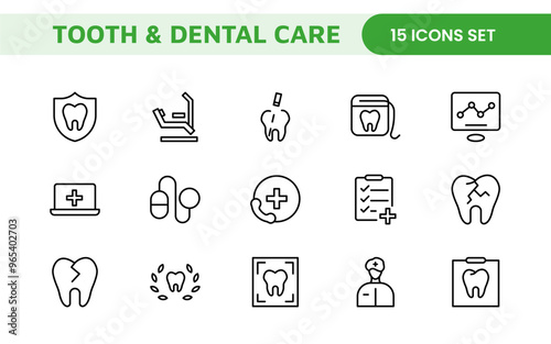 Complete Tooth and Dental Care Icon Collection: Perfect for Oral Hygiene, Dentist Tools, Preventive Measures, Whitening Solutions, and Comprehensive Dental Care