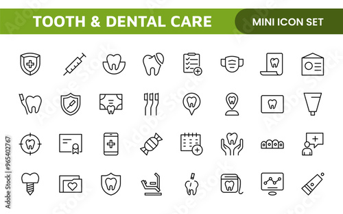 Complete Tooth and Dental Care Icon Collection: Perfect for Oral Hygiene, Dentist Tools, Preventive Measures, Whitening Solutions, and Comprehensive Dental Care