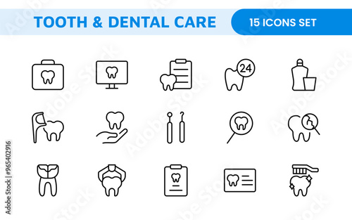 Complete Tooth and Dental Care Icon Collection: Perfect for Oral Hygiene, Dentist Tools, Preventive Measures, Whitening Solutions, and Comprehensive Dental Care