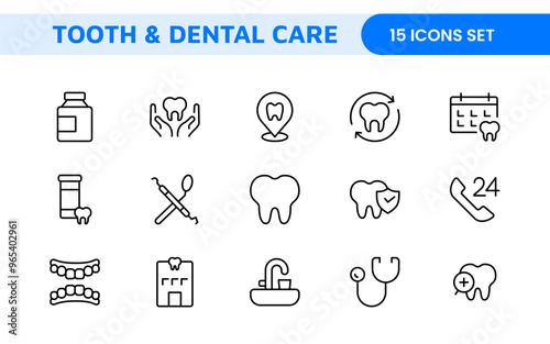 Complete Tooth and Dental Care Icon Collection: Perfect for Oral Hygiene, Dentist Tools, Preventive Measures, Whitening Solutions, and Comprehensive Dental Care