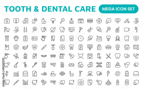 Complete Tooth and Dental Care Icon Collection: Perfect for Oral Hygiene, Dentist Tools, Preventive Measures, Whitening Solutions, and Comprehensive Dental Care