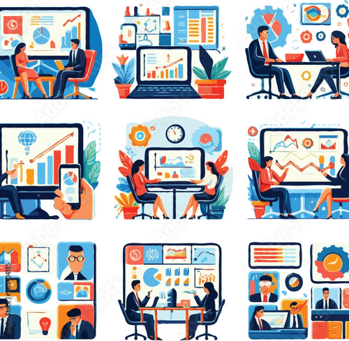 set of business meeting illustrations set