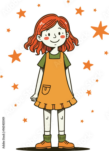 Girl with Stars Illustration