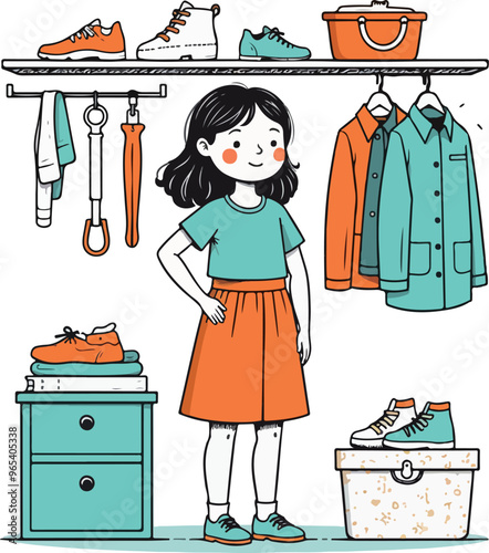 Girl Organizing Closet Illustration