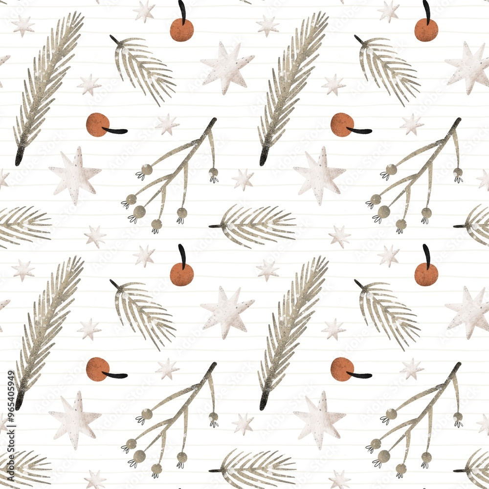 holiday seamless pattern with fir branches, twig, decor elements. Colorful illustration, flat style. hand drawing. design for fabric, print, wrapper
holiday seamless pattern with fir branches, twig, decor elements. Colorful illustration, flat style. hand drawing. design for fabric, print, wrapper