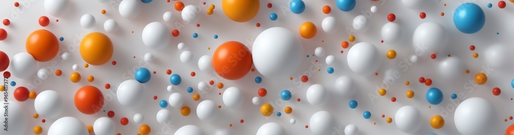 Dynamic Composition of Colorful Spheres on White Background in a Dynamic Composition of Colorful Spheres on White Background in a