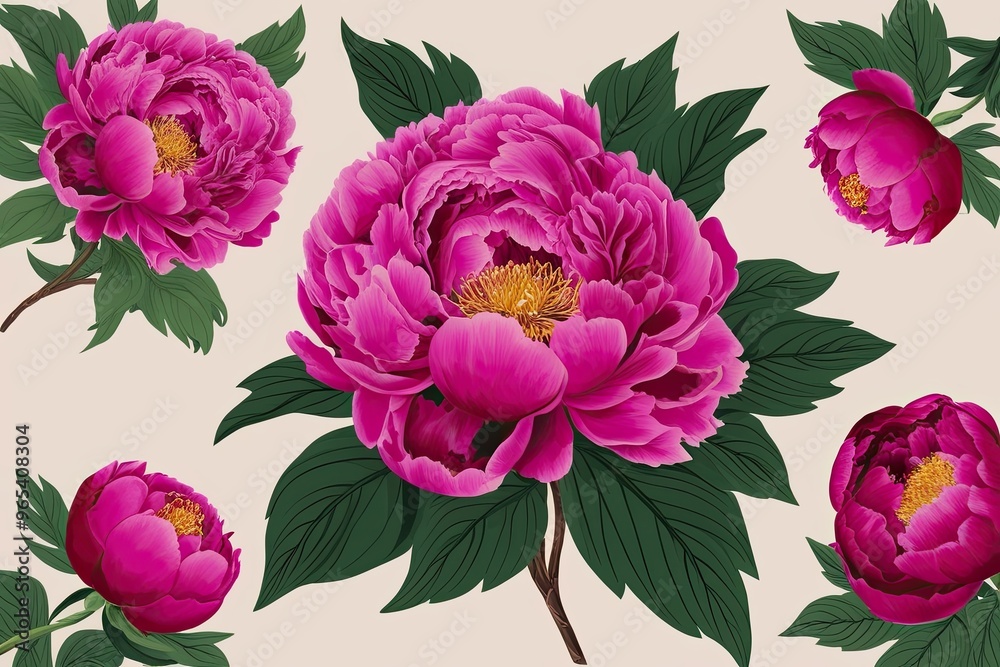 Fuchsia Peonies Art Print - Elegant Flower Clipart for Romance-Themed Decorations and Invitations Fuchsia Peonies Art Print - Elegant Flower Clipart for Romance-Themed Decorations and Invitations