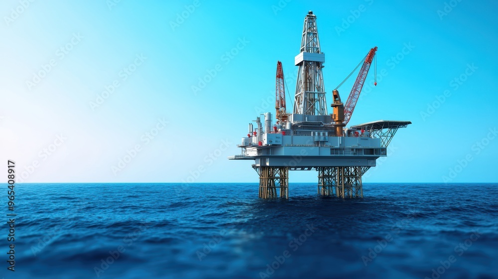 Advanced Futuristic Oil Rig with Cybernetic Enhancements Featuring Copy Space, Selective Focus in Advanced Futuristic Oil Rig with Cybernetic Enhancements Featuring Copy Space, Selective Focus in