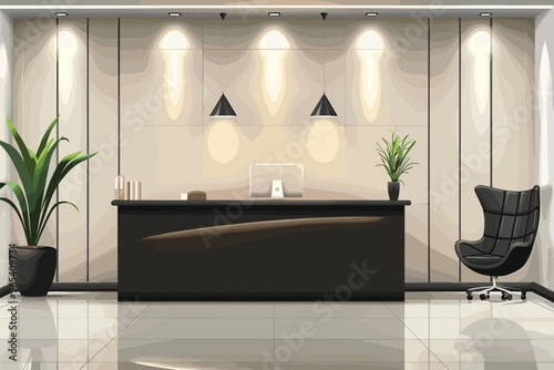 Sleek Reception Area with Contemporary Furniture and Minimalist Decor in Corporate Office Lobby