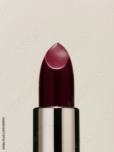 Dark burgundy lipstick on beige background