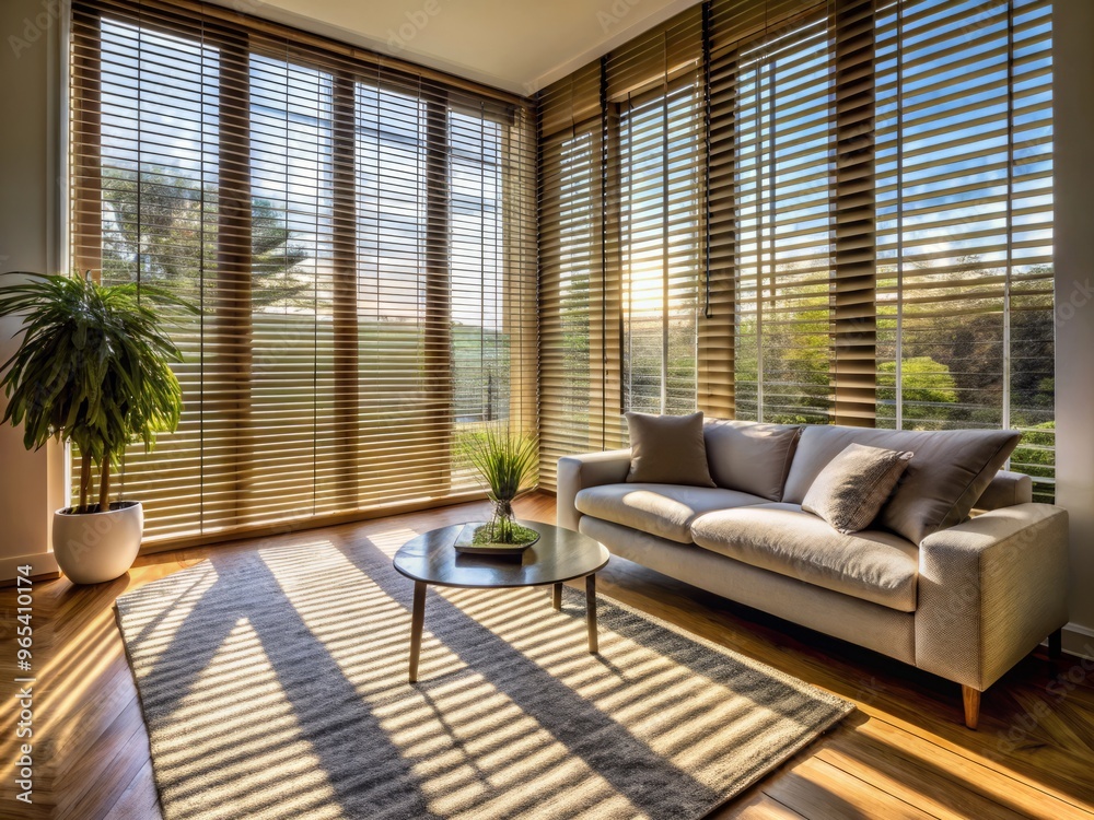 Soft, flowing cloth window blinds dance in the breeze, casting dappled shadows on the floor, creating a warm and inviting atmosphere in the cozy living room. Soft, flowing cloth window blinds dance in the breeze, casting dappled shadows on the floor, creating a warm and inviting atmosphere in the cozy living room.