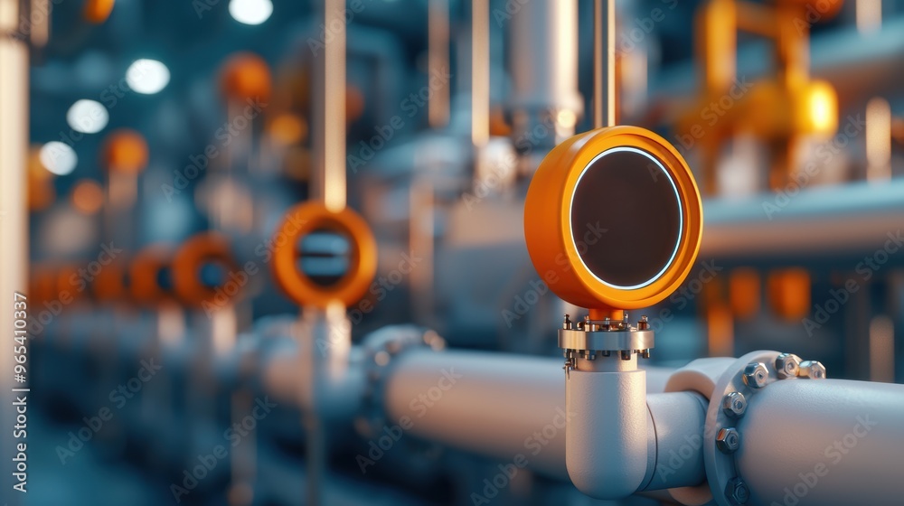 Futuristic Oil Refining Process in Smart Factory - with Digital Controls and Copy Space, Selective Focus, Futuristic Oil Refining Process in Smart Factory - with Digital Controls and Copy Space, Selective Focus,
