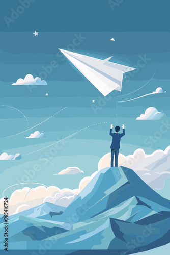 User Launching Paper Airplane Emails for Business Correspondence and Promotion