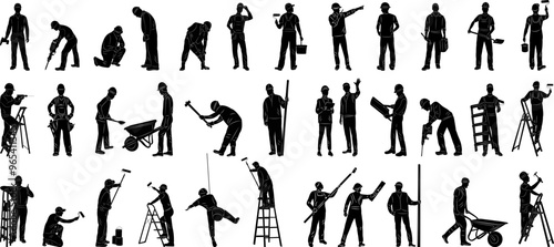 silhouette set builders work, vector