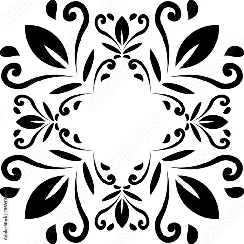 ayurvedic herbs black and white floral ornament