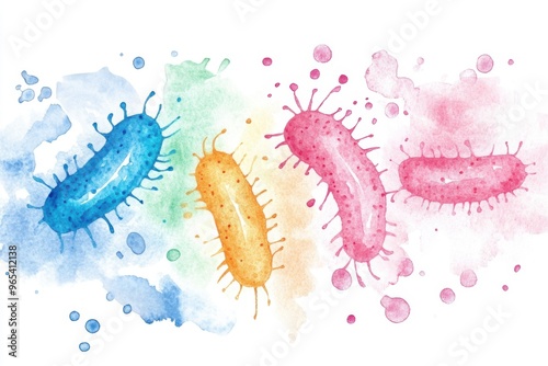 Bacteria illustration in watercolor style - vibrant microorganism art for educational and creative design
