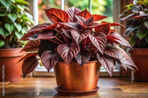 The Copper Plant, a handsome houseplant with elliptical leaves that shine like dark red polished copper, adding warm sophistication to any room's decor. photo