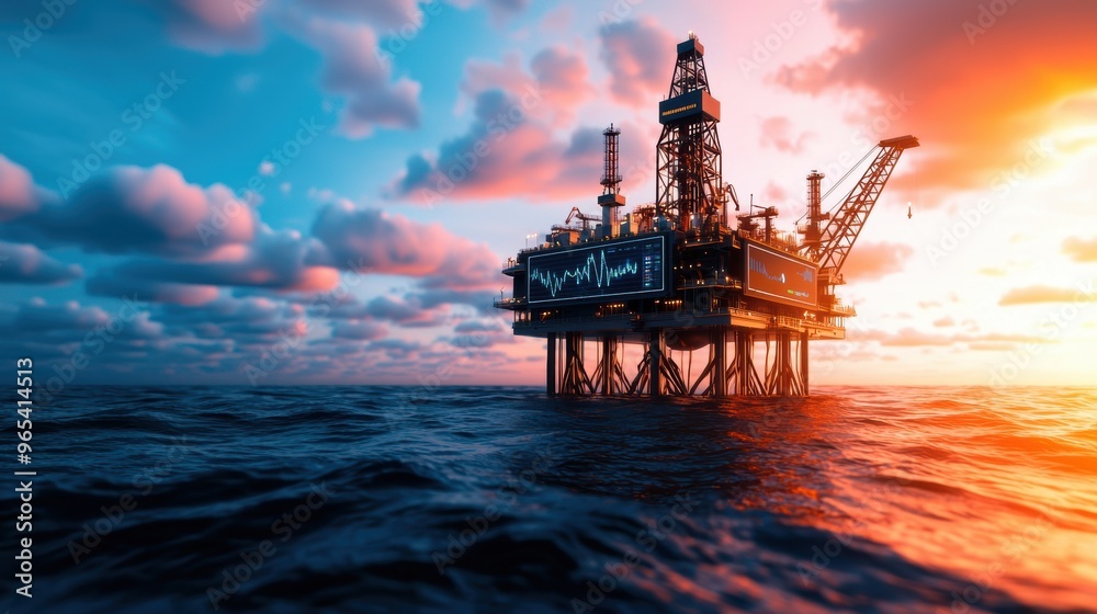 Futuristic Oil Platform AI Realtime Data Display in with Copy Space and Selective Focus on Foreground Futuristic Oil Platform AI Realtime Data Display in with Copy Space and Selective Focus on Foreground