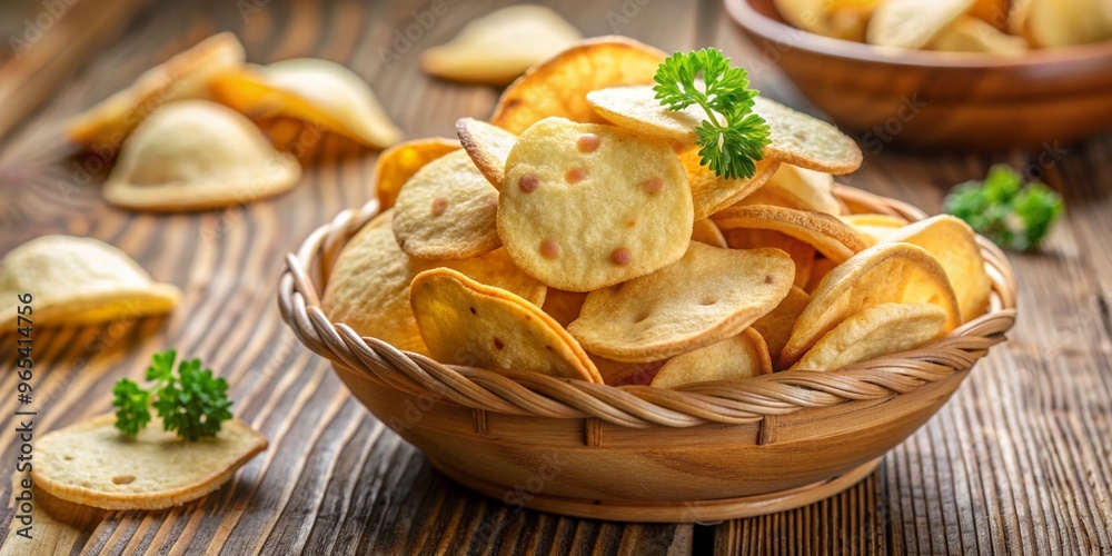 Delicious and Crispy Snacks Served in a Beautiful Wooden Bowl for Your Enjoyment