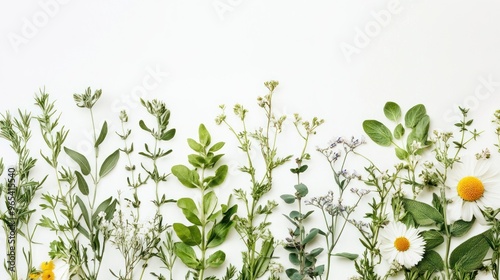 Wallpaper Mural White Background with a Row of Wildflowers and Herbs Torontodigital.ca